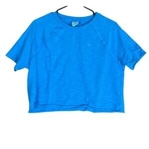 PINK Victorias Secret Womens Shirt Blue Short Sleeve Cropped Crew Neck XS